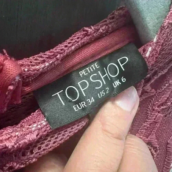 TOPSHOP Petite Scallop Lace Bodycon Dress Pink Nylon blend High neckline size 2 - Picture 7 of 7